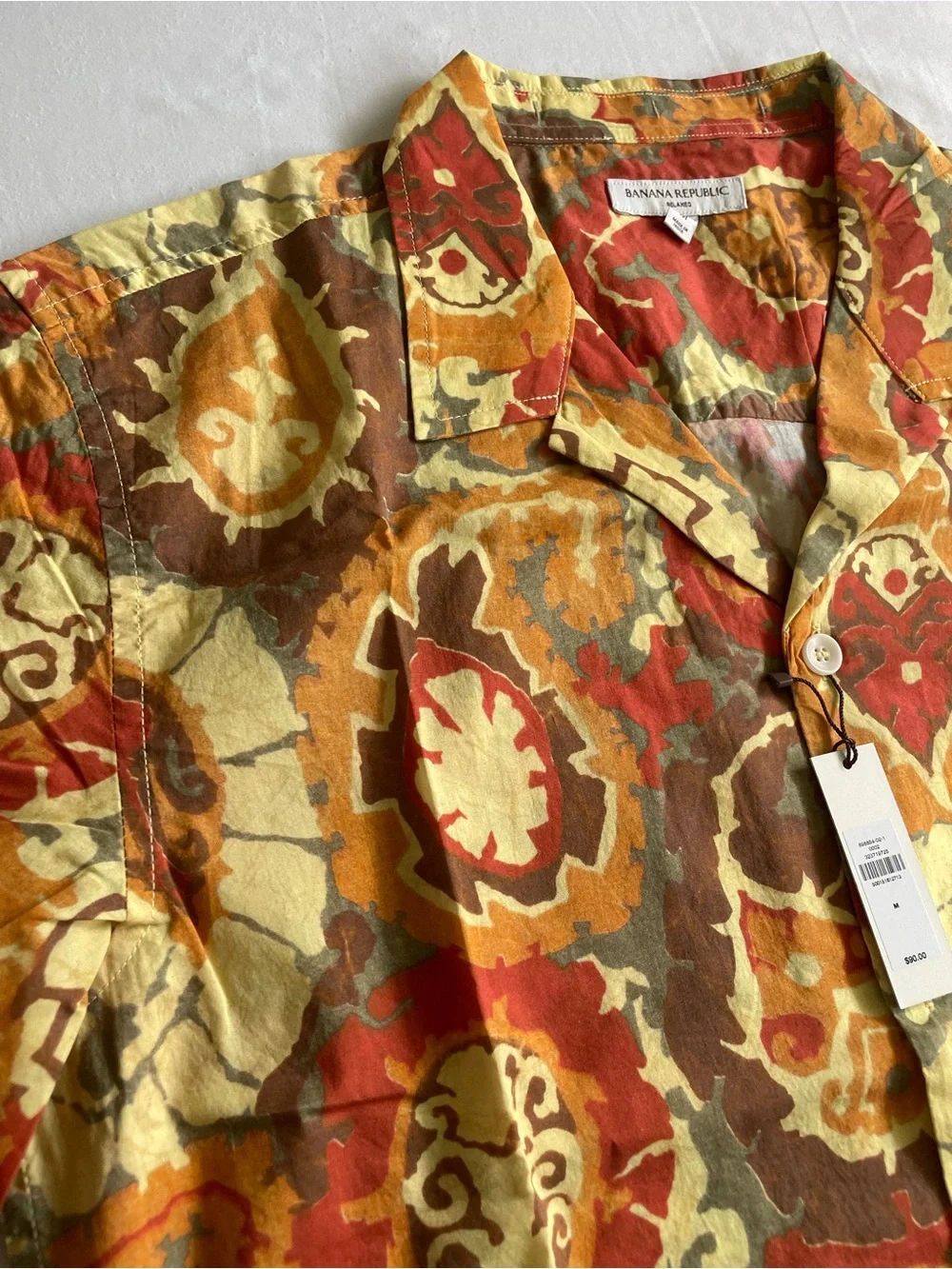Banana Republic Orange, Rust and Olive Paisley Button-Up Shirt